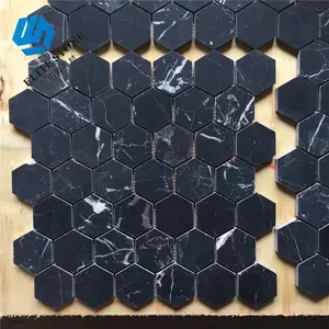 홈 장식 2 인치 육각 욕실 바닥 타일 컬러 블랙 대리석 패턴 유리 모자이크 타일