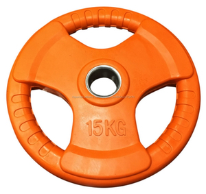 Three rubber grip PLATES disc weight gym <span class=keywords><strong>BAR</strong></span> rubber encased 2 "hole - Product Image 6