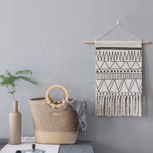 Northern european black wavy design hand knotted tassels gq000071  wall <strong>hanging</strong> <strong>arabic</strong> tapestry boho basket floor mat boho - Product Image 4