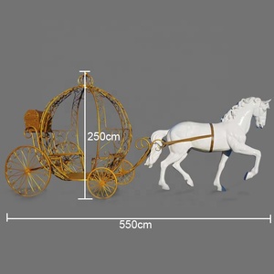 Carruaje decorativo moderno y estatua de caballo, caballo de fibra de vidrio con escultura de carro real de metal - Product Image 5