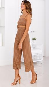 Clothes <strong>Woman</strong> Summer Striped Cotton <strong>Linen</strong> Two Pieces Set <strong>Top</strong> and Pants Jumpsuit Playsuit - Product Image 4