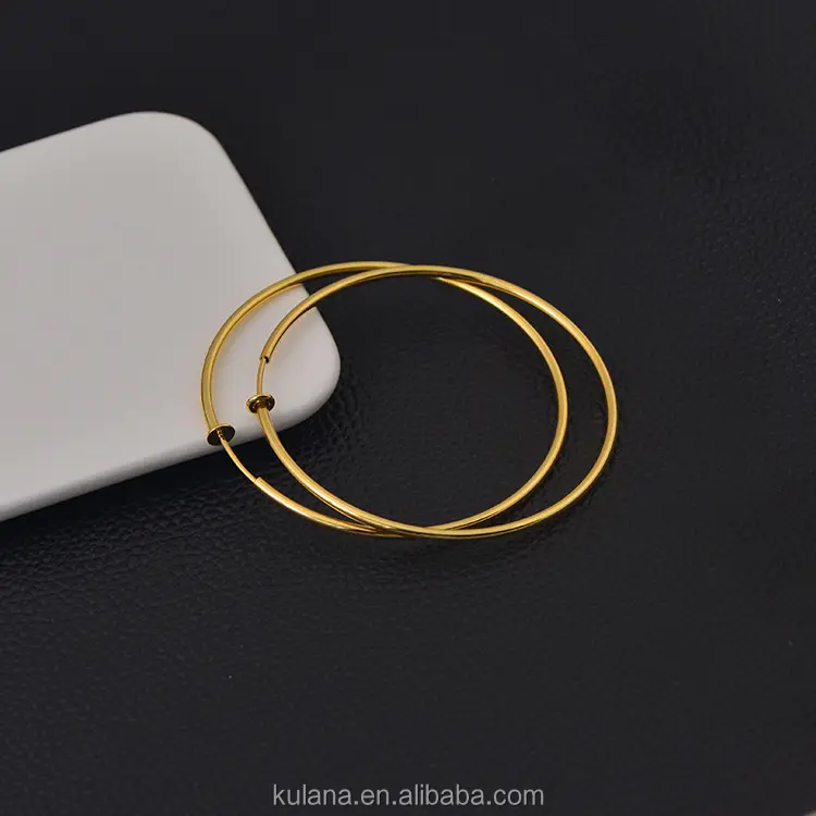 50 mm Fashion Golden Jewelry Brass Women Non Piercing Hoop Earring