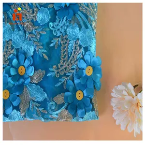 2023 Nhà cung cấp Trung Quốc handorder hoa nút ren embroidery100 % polyester thêu máy móc vải