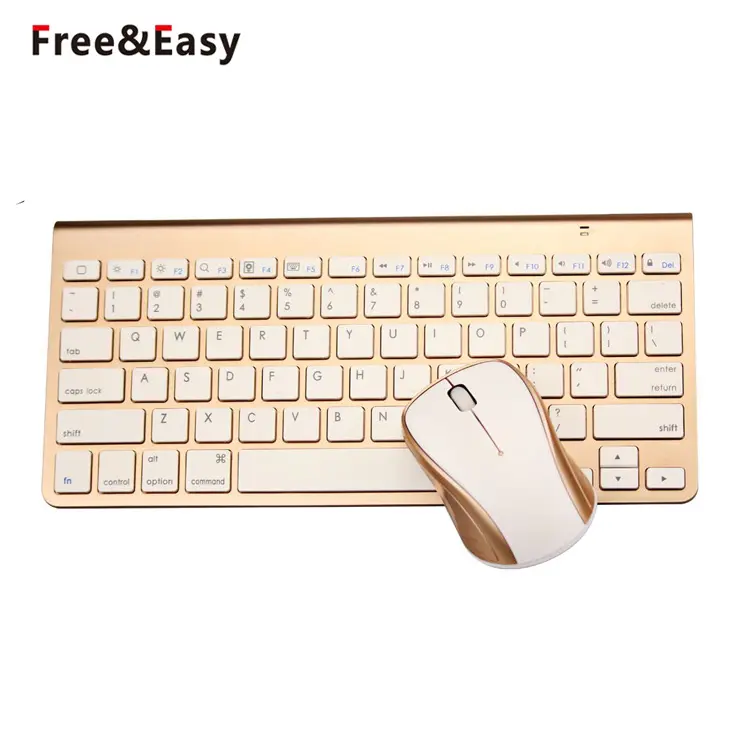 Super Slim Gold Fashion Mini Wireless Keyboard Mouse Combo
