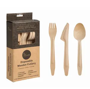 Favores de fiesta biodegradable natural al por mayor de madera tenedor y cuchara