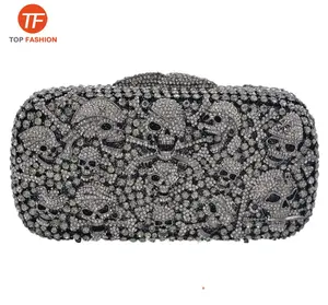 Luxury Handmade Pewter Skull คริสตัล Rhinestone คลัทช์กระเป๋าขายส่งจากโรงงาน