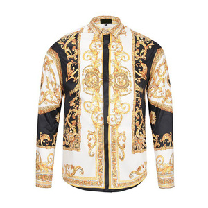 Hommes De Luxe Intelligente Chemises Hawaii Personnalisé Mince de Style Baroque Style Ours Nouvelle Mode Homme Imprimé Floral Chemise Pour vente - Product Image 2