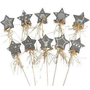 Christmas Wooden Decoration wooden christmas burned effect with star printing stick