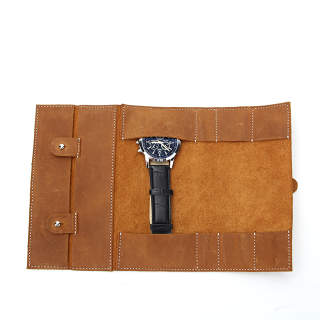 Custom Retro Leather Watch Holder Roll Crazy Horse Leather Travel Watch Case