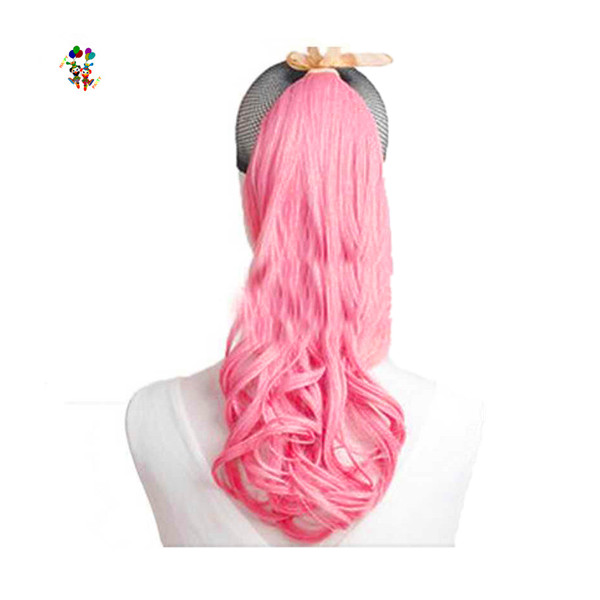 Женские длинные вьющиеся розовый синтетические волосы шнурок хвост HPC-0127