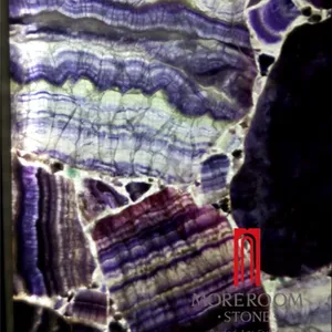 Painel de onix iluminado roxo para parede, pedra de fluorite