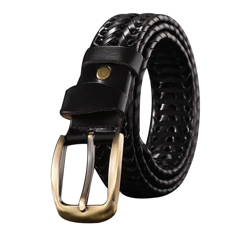 High quality mens brown leather braided belt