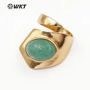 WT-R310批发金属电镀石戒指可调戒指几何形状优雅玉戒指
