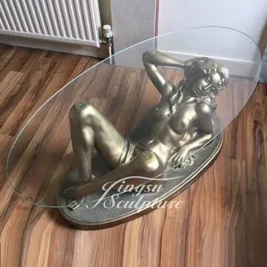 Mooie Vrouw Bronzen Sculptuur Salontafel