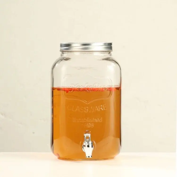 2 Gallon Thủy Tinh Mason Jar Đồ Uống Nước Trái Cây Nóng Lạnh Với Vòi.