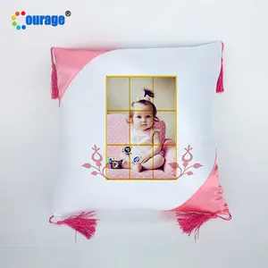 Yiwu square shape plain decorative throw pillows sublimation pillow with tassels