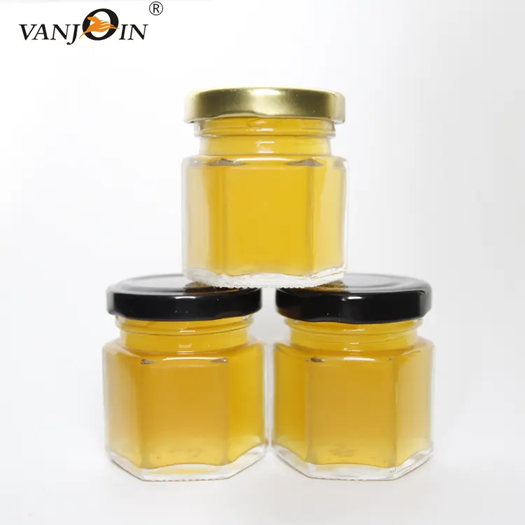 45ml 1.5oz Verre confiture mini ovale hexagonale en verre pots de miel avec le couvercle à visser en métal
