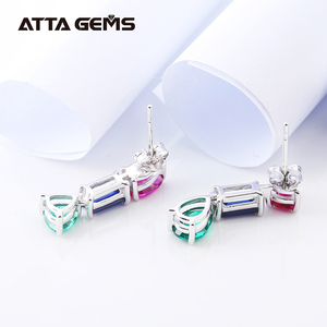 Popular Jewelry 925 Silver Plated Platinum Created Colorful <strong>Emerald</strong> Ruby Sapphire <strong>Drop</strong> <strong>Earrings</strong> for Wedding Small Gift - Product Image 6