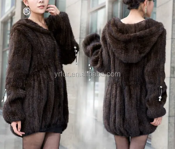 YR784 Thời Trang Mới Đan Mô Hình Bất Mink Fur Coat Phụ Nữ Cô Gái Trùm Đầu Fur Coat Mink