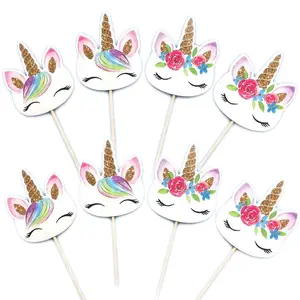 24pc/set Birthday Party Cupcake Set high quality suppliers unicorn cake topper for decoration cup gold feather toppers