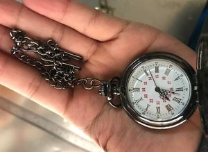 Commercio all'ingrosso Liscio Luminoso Retrò doppia faccia nastro del Nero Della Catena Chiave Argento Romano orologio Da Tasca - Product Image 5