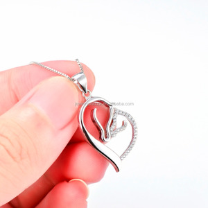 Gioielli raffinati 925 Sterling Silver madre bambino <span class=keywords><strong>cavallo</strong></span> amore zircone cuore <span class=keywords><strong>collana</strong></span> pendente per donna - Product Image 3