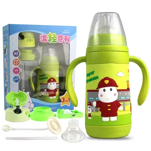 Stainless Feeding Bottle PINKAH 3-in-1 Double Wall Stainless Steel Vacuum Insulated Thermal Baby Feeding Bottle BPA Free Handle Carrying Cartoon New Baby