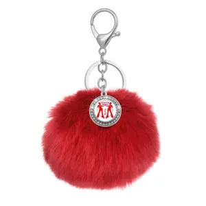 Fortitude Greek Letter Delta-Sigma Sorority Keychain DST Label Elephant Pom Keyrings For Sisterhood Women Bag Car Jewelry