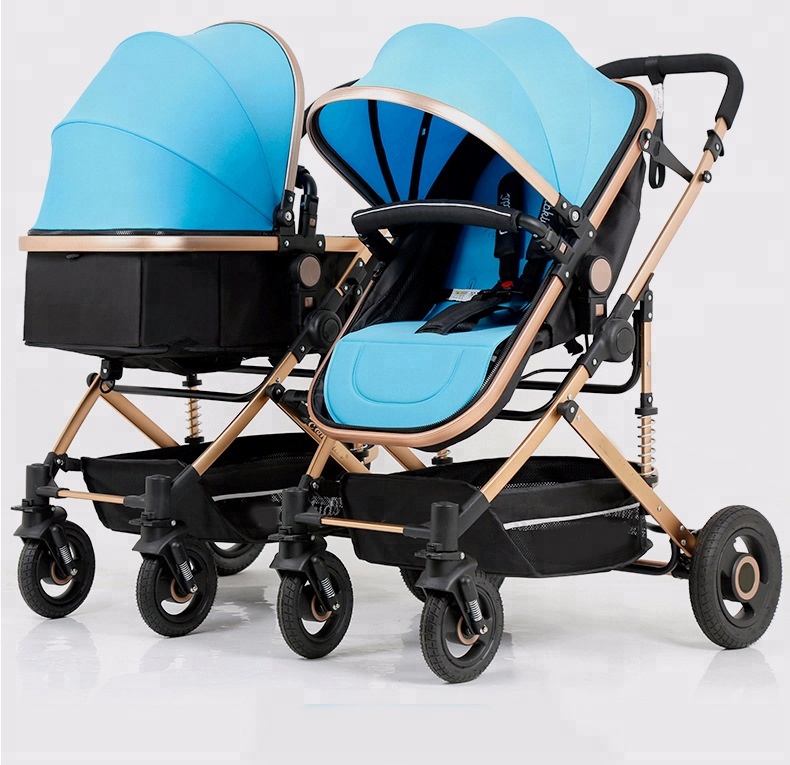 Poussette Double Bébé Et Enfant – Pliable, Deux Sens, Suspension – Stock UE