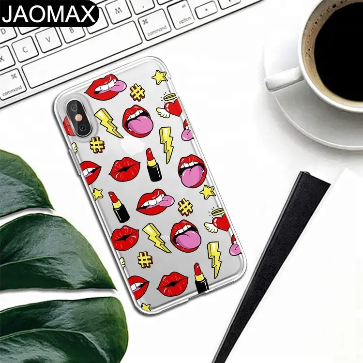 Cute Cartoon Gloss Lips Soft TPU Clear Phone Case For iphone X 6S 6 7 8 Plus Phone Cover DIY Cases
