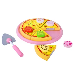 Custom Kids Montessori Pretend Kitchen Food Toy Safety Cutting Wooden Pizza Toy