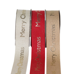 Customised logo Xmas Gift Herringbone Grosgrain Print Cotton <strong>Ribbon</strong> <strong>Thick</strong> Satin <strong>Ribbon</strong> Gold Leaf <strong>Ribbon</strong> - Product Image 2