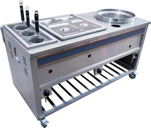 <span class=keywords><strong>De</strong></span> acero inoxidable comercial carrito <span class=keywords><strong>de</strong></span> comida móvil 3-función Pasta <span class=keywords><strong>cocina</strong></span> y Bain Marie - Product Image 1