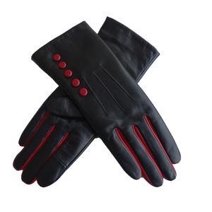 Gants en cuir de mouton véritable pour femme 5 boutons d'écran tactile Nouveau design Gants de conduite Cyclisme Usage quotidien Doublure en laine - Product Image 1