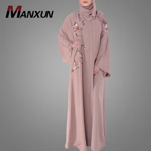 Roupas abertas da frente do músculo do fornecedor da fábrica elegante novo modelo bordado design kimono dubai abaya