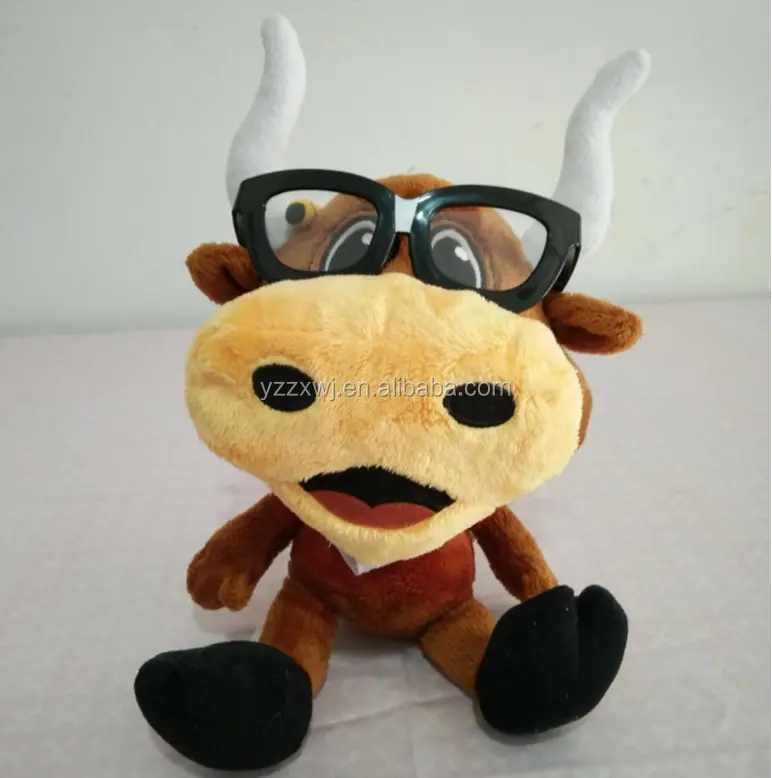 free sample plush sitting bull stuffed animal cute bull stuffed animal with glasses Customized plush animal bull