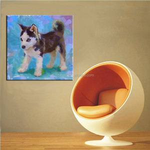 Puro dipinto a olio fatto a mano per bambini adorabili animali piccolo cane Husky decorazione murale tela arte per camera dei bambini pennellate stile - Product Image 4