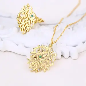 Italian 925 sterling silver jewellery vine leaf shaped emerald gold jewelry set