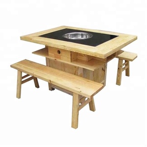 Set Tavolo e <span class=keywords><strong>Panche</strong></span> in Legno Massello Stile Cinese <span class=keywords><strong>per</strong></span> Hot Pot, Compatibile con Riscaldamento a Gas e a Induzione <span class=keywords><strong>per</strong></span> Ristoranti di Hot Pot - Product Image 3