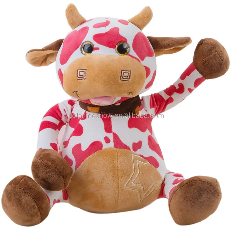 Peluche de vaca de leche rosa para niños, peluche gigante bordado, vaca