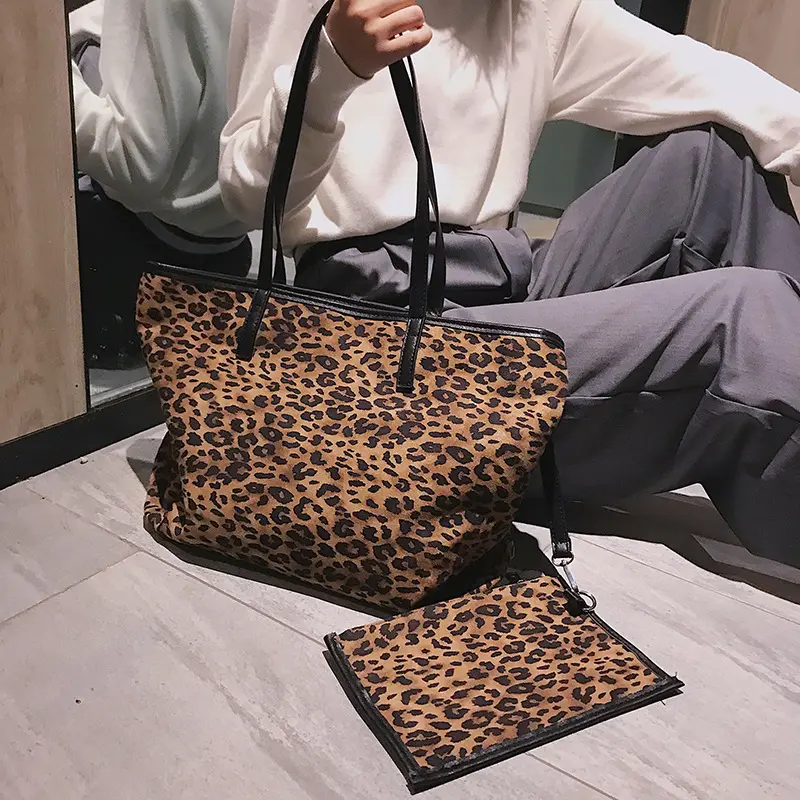 big bag female leopard shoulder bag Korean large leather ladies handbag tote bag(EJ1064)