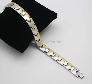 Pulseras de iones chapados en oro de 18k, brazaletes dorados largos de equilibrio saludable