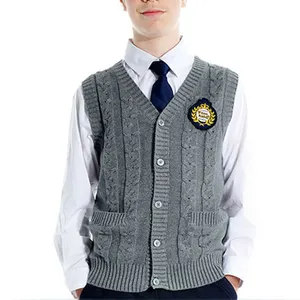 Low MOQ Cheap Custom kids sweater vest school uniform cardigan sweaters vest