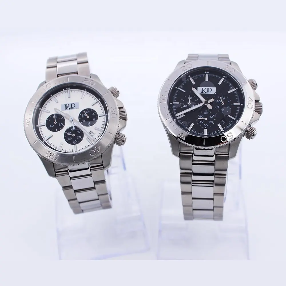 HB Stainless steel watches men Custom Black & White Dial Full metal Men Luxury Brand Boss Chronograph Watch