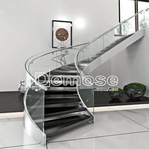 Villa için cam katlanır korkuluk ile Modern kapalı Spiral merdiven sanatsal çelik ahşap adımlar - Product Image 1