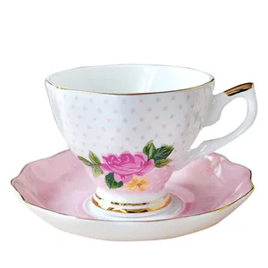 Rosa padrão Europeu osso china xícara e saucer conjunto, Cerâmica chá preto xícara, casamento chá xícara
