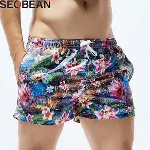 Seobean-pantalones cortos de playa para hombre, traje de baño Floral Tropical, pantalones cortos de cintura baja, bañadores con bolsillos, pantalones cortos deportivos