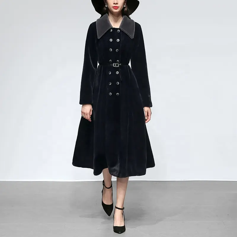 Simplee-Long manteau d'hiver pour femmes, OEM pardessus, mode Double boutonnage, élégant manteau en fourrure de vison pour femmes