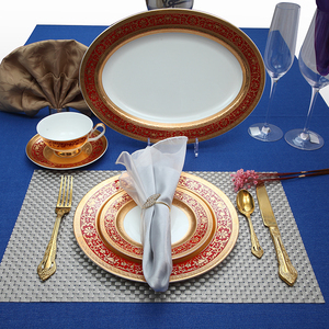Européenne style os assiette en porcelaine En Relief <span class=keywords><strong>or</strong></span> rouge ovale de table os assiette en porcelaine - Product Image 4