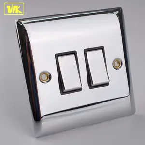 Bushed Chrome 2 Gang 2 Way 10AX Double Electric Wall Switch Plate Light Switch